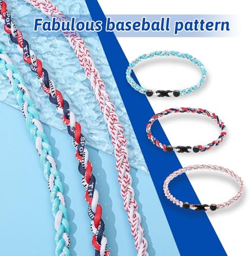 Junkin Baseball Necklaces Three Braided Rope Titanium Necklace for Team Gifts Boys Men Player Softball Fans Sports