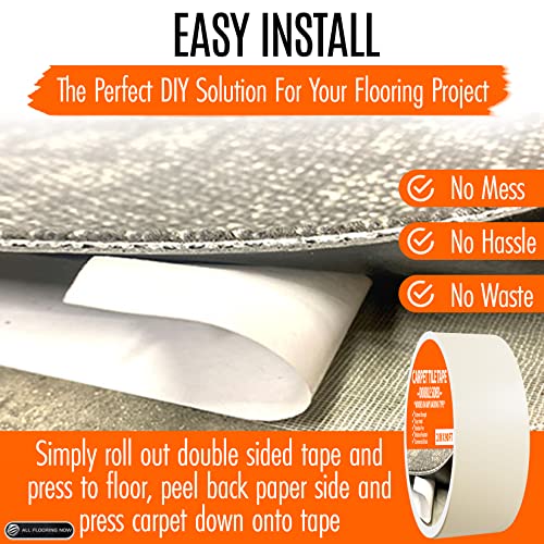 Carpet Tape Double Sided Heavy Duty Carpet Tile Tape 2inx90ft Rug Gripper Indoor Outdoor Grip Tapes for Area Rugs on Hardwood Vinyl Concrete Wood Turf Floor Adhesive Two Sided Stick