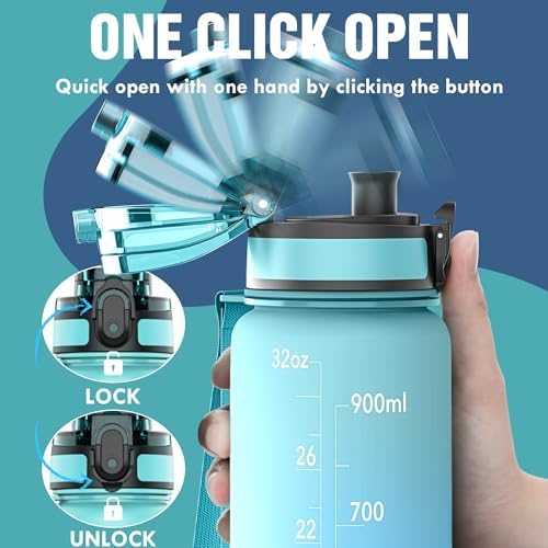 OLDLEY Water Bottle, 32oz Motivational Sports Water Bottle with Time Marker - Times to Drink - Tritan, BPA Free, Wide Mouth Leakproof, Luca (1 Bottle)
