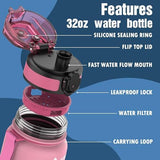 OLDLEY Water Bottle, 32oz Motivational Sports Water Bottle with Time Marker - Times to Drink - Tritan, BPA Free, Wide Mouth Leakproof, Balloon (1 Bottle)