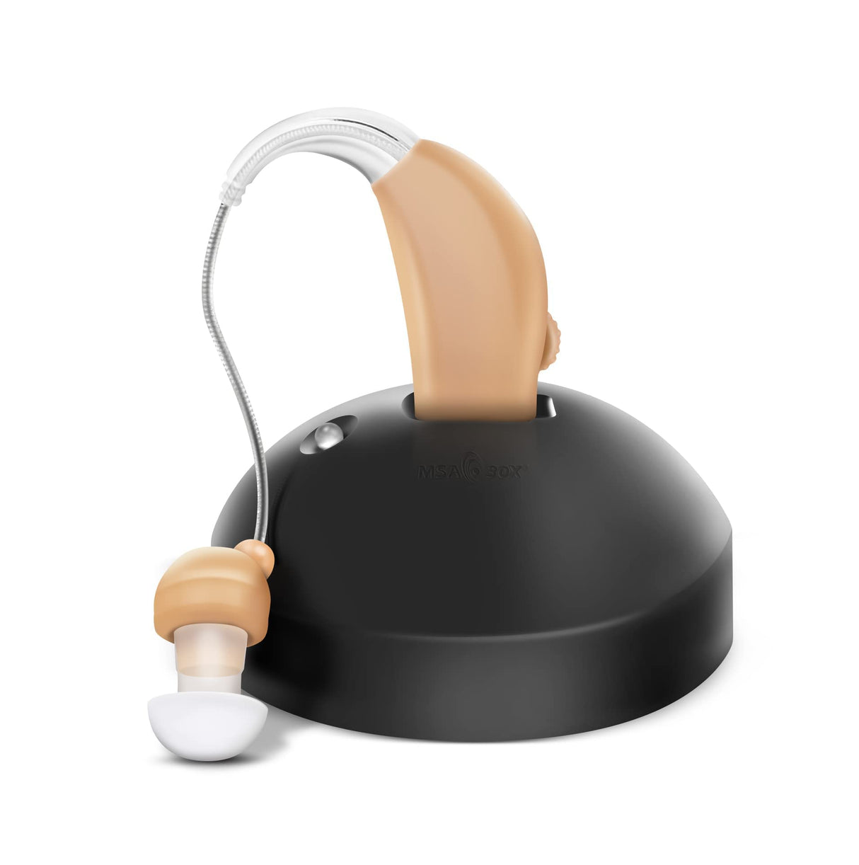 MSA 30X Behind the Ear Sound Amplifier, Amplifies Sound by 30 Times, Lightweight, Virtually Invisible, Comfortable, Adjustable Volume, Fast Charging, Nude, 1ct