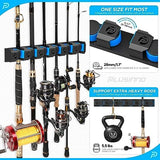 PLUSINNO Fishing Gifts for Men - V6 Vertical Fishing Rod/Pole Holders, Support Extra Large & Heavy Fishing Rod Combos, Fishing Rod Holders for Garage, Wall Mounted Fishing Rod Rack Storage