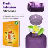 Hydracy Water Bottle with Time Marker -Large BPA Free Water Bottle & No Sweat Sleeve -Leak Proof Gym Bottle with Fruit Infuser Strainer & Times to Drink -Ideal for Fitness Sports & Outdoors