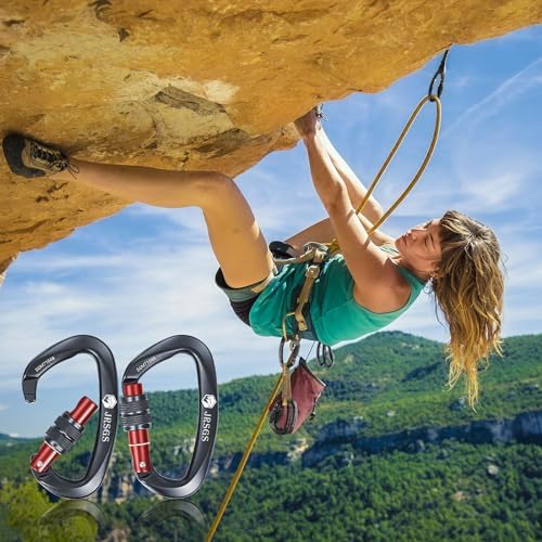 25KN Locking Climbing Carabiner Clips, UlAA Certified Rockclimbing Carabiner,Heavy Duty Carabiners Equipment,Large SizeCarabiner for Climbing, Rappelling,Hunting and Rescue