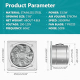 HG Power 8 Inch Kitchen Exhaust Fan, 576CFM Metal Attic Exhaust Fan, Wall Mounted Garage Ventilation Fan, Basement Extractor Fans with Backdraft Damper for Home Office Commercial Use, Silver