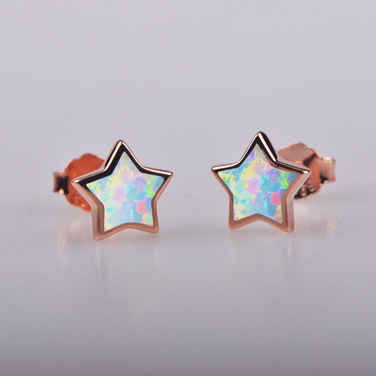 Rose Gold Plated Star Earrings for Girls, Hypoallergenic Fire Opal Stud Earrings For Women ARSKRO S925 Sterling Silver Post Little Small Cute Earring Jewelry Gifts for Sensitive Ears Kids