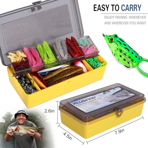 PLUSINNO Fishing Lures Baits Tackle Including Crankbaits, Spinnerbaits, Plastic Worms, Jigs, Topwater Lures, Tackle Box and More Fishing Gear Lures Kit Set, 102/302Pcs Fishing Lure Tackle