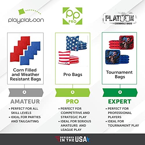 Play Platoon Cornhole Bags Weather Resistant- Set of 8 Regulation Bean Bags for Tossing- Official Professional Size & Weight Corn Hole Bags Two Color All Weather Cornhole Beans Bag Set with Tote Bag
