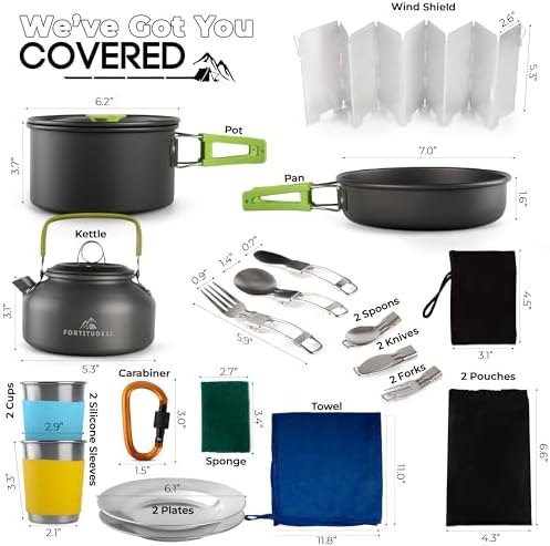Camping Cookware Set - 19-Piece Lightweight Backpacking Cookware with Pots, Pans, Utensils - Compact Outdoor Cooking Kit for Camping, Hiking, Backpacking & Survival