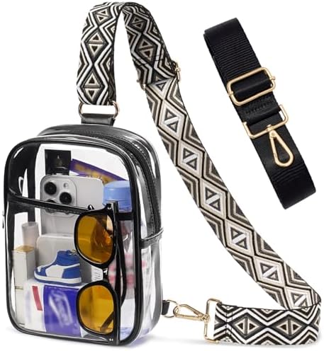 3 Pockets Clear Bag for Stadium Events with 2 Long Straps Sling Backpack Fanny Pack Concert Crossbody Purses for Women