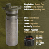 GRAYL GeoPress Titanium 24 oz Water Purifier Bottle with Cooking Lid - Filter for Hiking, Camping, Survival, Travel (Olive Drab)