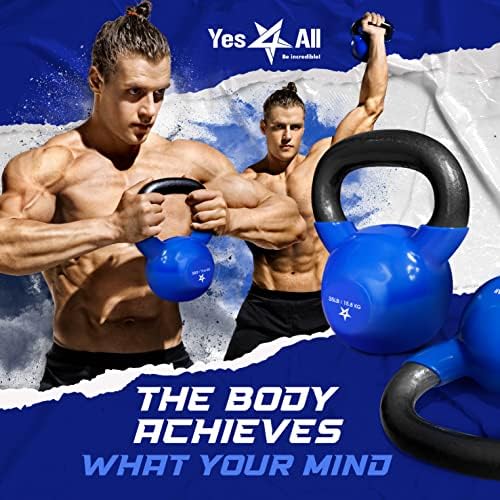Yes4All 5-65lbs Kettlebells Vinyl Coated Cast Iron for Dumbbell Weights Exercises, Gym, Fitness, Full Body Workout Equipment Push up, Grip and Strength Training