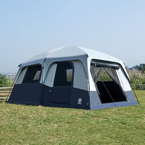 EVER ADVANCED 10 Person Camping Blackout Tent, Multi Room Tent for Family, Large Tents with Rainfly and Carry Bag, 2 Doors, Water-Resistant, 14ft x 10ft x 84in
