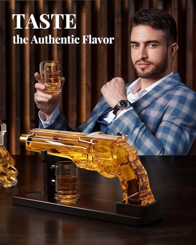 Gun Whiskey Decanter Sets for Men, Kollea Liquor Decanter Set with Gun Shot Glass, Unique Birthday Gifts for Men Dad, Cool Anniversary Christmas Gift for Him Husband, Dispenser for Bar Drinking Party