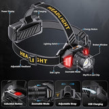 LED Headlamp Rechargeable，2000 High Lumens Head Lamp with 12 Modes & 90H Long Battery Life & Motion Sensor & IPX7 Waterproof,90° Adjustable Headlight for Outdoor Camping,Cycling,Hiking
