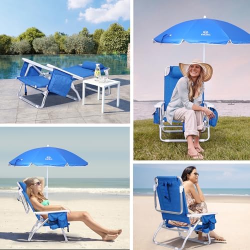 Nice C Blue Backpack Beach Chair with Cooler and Umbrella, Cup Holder for Outdoor, Camping, BBQ, Travel, Picnic