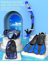 Snorkeling Gear for Adults Men Women,4 in 1 Snorkel Set with Panoramic View Diving Mask Anti-Fog Anti-Leak,Dry Top Snorkel,Fins and Travel Bag for Swimming,Snorkeling and Travel Diving
