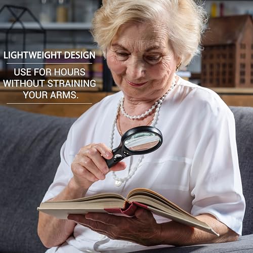 SeeZoom Lighted Magnifying Glass 3X 45x Magnifier Lens - Handheld Magnifying Glass with Light for Reading Small Prints, map, Coins and Jewelry - LED Seniors Magnifier for Close Work