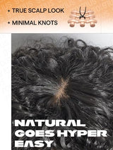 GORGIUS Glueless Curly Wig with Bangs Natural Black Synthetic Curtain Bang with Realistic Scalp Put On and Go 20 Inch