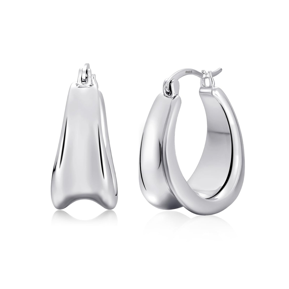 Chunky Teardrop Silver Hoop Earrings for Women Hypoallergenic
