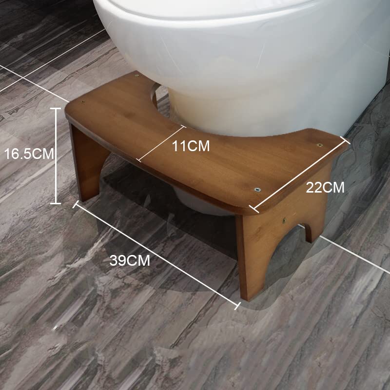 Bamboo Toilet Stool, 6.5" Toilet Stool Squat Adults & Kids, Portable Simple Curve Squat Toilet Potty Stool, Non-Slip Poop Stool for Bathroom, Improve Squatting Posture and Comfort (Brown)