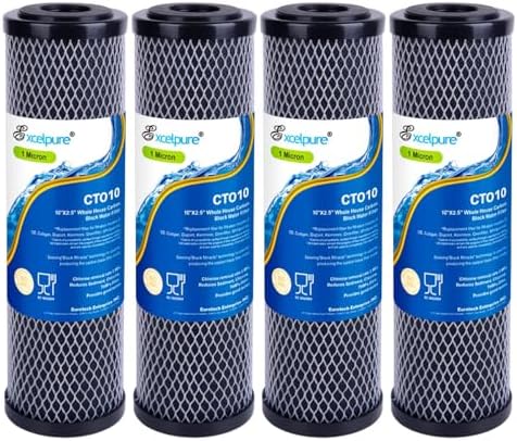 1 Micron 10" x 2.5" Whole House CTO Carbon Water Filter Cartridge Replacement for Home Countertop System, Dupont WFPFC8002, WFPFC9001, FXWTC, SCWH-5, WHEF-WHWC, WHCF-WHWC, CTO10, T01, 4PACK