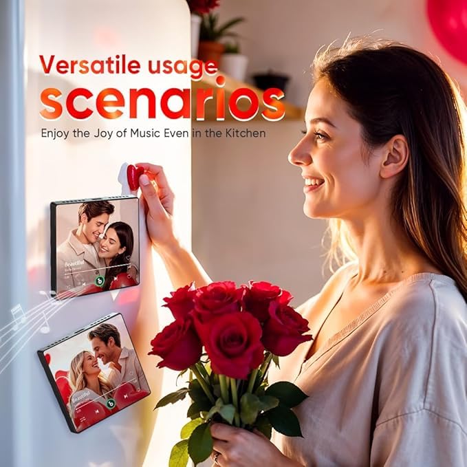 Custom Music Fridge Magnet - Personalized Photo Christmas Magnets for Refrigerator - Spotify Plaque Plays Your Favorite Songs - Unique Xmas, Valentines, Anniversary & Birthday Gifts for Couples Family