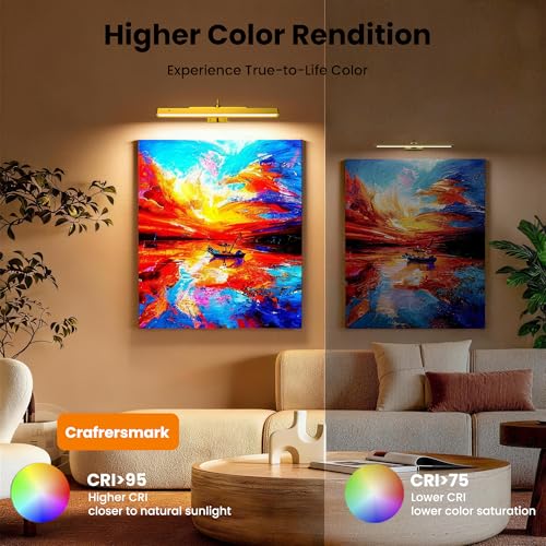 Picture Light 3Pack- 16in Picture Lights for Wall, 5000mAh Wireless Rechargeable Battery Picture Lights, Wall Light, Art Display Light for Gallery Artwork, Paintings, Portraits, Dartboards- Gold