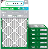 Filterbuy 16x25x2 Air Filter MERV 8 Dust Defense (6-Pack), Pleated HVAC AC Furnace Air Filters Replacement (Actual Size: 15.50 x 24.50 x 1.75 Inches)