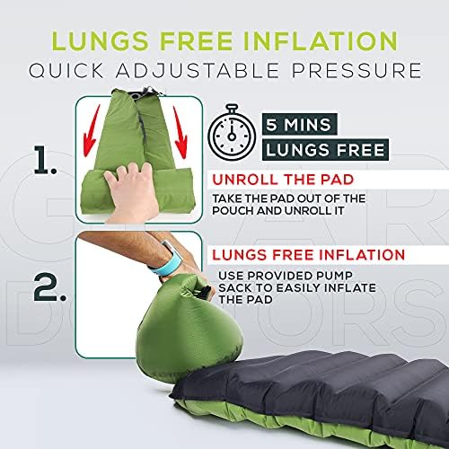 Gear Doctors® Sleeping Pad for Camping & Backpacking [Ultralight 25oz] - Sleeping Mat Camping - Ultralight Sleeping Pad - Inflatable Sleeping Pad for Camping - Camp Mattress Pad (5.2 R-Value) - Large
