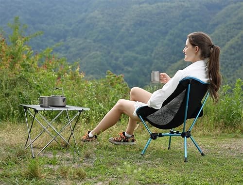 MARCHWAY Lightweight Folding Camping Chair, Stable Portable Compact for Outdoor Camp, Travel, Beach, Picnic, Festival, Hiking, Backpacking, Supports 330Lbs (Blue)
