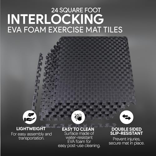 BalanceFrom Puzzle Exercise Mat with EVA Foam Interlocking Tiles for MMA, Exercise, Gymnastics and Home Gym Protective Flooring, Multiple Sizes and Colors