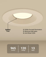 Sunco LED Recessed Lighting 6 Inch, Retrofit Can Lights, 965LM, 13W (100W Equivalent), Selectable CCT 2700K/3000K/3500K/4000K/5000K, Dimmable, Baffle Trim, Damp Rated UL 4 Pack