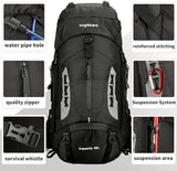 King'sGuard 60L Hiking Backpack Men Women Camping Backpack Waterproof Backpacking Mountaineering Climbing Daypack with Rain Cover (Black)