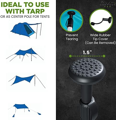 Telescoping Tarp Poles | Replacement Canopy Adjustable Aluminum Rods, Portable & Lightweight for Tent Fly, Awning, Outdoor Camping, Hiking, Backpacking & Rainfly + Pegs & Reflective Ropes