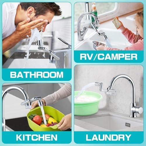 CECEFIN 1440ºSink-Water-Filter Faucet-Extender 3.0 Telescopic - Carbon Purifier Reduce 99% Chlorine, NSF Certified Bathroom Kitchen Aerator, Swivel Long Arm Extension for Toddlers, Hard Water Softener