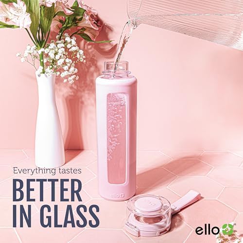Ello Syndicate 20oz Reusable Glass Water Bottle with One-Touch Leak Proof Flip Lid and Protective Non-Slip Silicone Sleeve and Carry Loop for Coffee, Tea and Water, BPA-free Dishwasher Safe