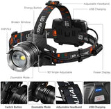 LED Rechargeable Headlamp, 3000 Lumens Super Bright Head Lamp with 5 Modes, 90°Adjustable, USB Rechargeable, Waterproof LED Headlamps for Adults Camping, Hiking, Climbing (2 Pack)