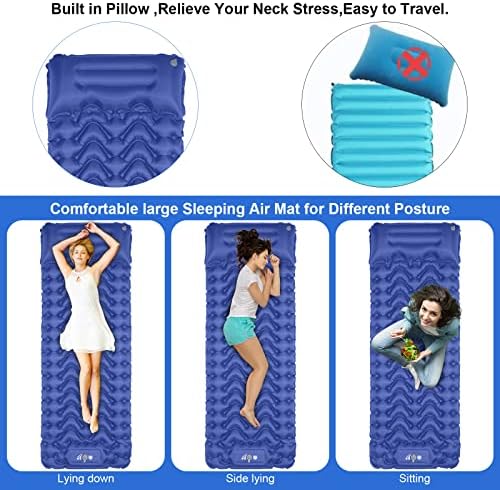 Sleeping Pad, Ultralight Inflatable Sleeping Pad for Camping, Built-in Pump, Ultimate for Camping, Hiking, Airpad, Carry Bag, Repair Kit, Compact & Lightweight Air Mattress(Blue)