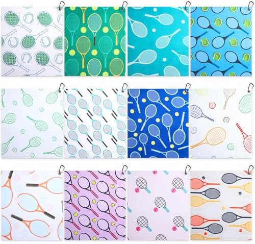 12 Pcs Soft Tennis Towel 15 x 17 Inch Absorbent Fast Drying Sports Towel with Clip Funny Tennis Gift for Women Men Sports Player Fitness Accessories (Cute)