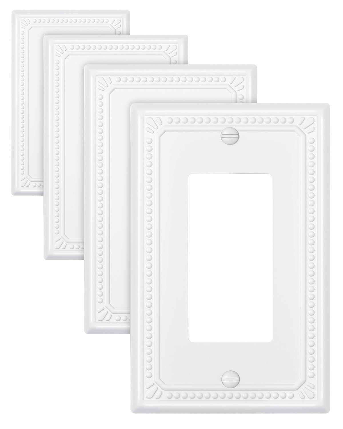 ZILLSEA Wall Plate Cover, Durable Metal Switch Plates and Outlet Covers, Decorative Pearl Design (1 Duplex 4PK, Pure White, Midsize)