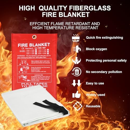 Home Emergency Fire Blankets 59“ x 59” Fiberglass Fire Blankets Essential Emergency Fire Blankets for Home and Kitchen 2 Packs