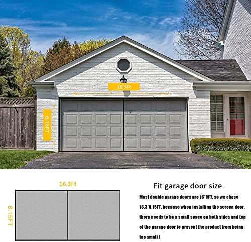 LIAMST Garage Door Screen for 16x8FT- 2 Car Garage Doors, Reinforced Fiberglass Door Screen,Stronger High Energy Magnets ， Magnetic Screen Door