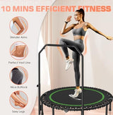 BCAN 450/550 LBS Foldable Mini Trampoline, 40"/48" Adult Fitness Trampoline with Bungees, U Shape Adjustable Foam Handle, Stable & Quiet Exercise Rebounder,Indoor/Outdoor Workout