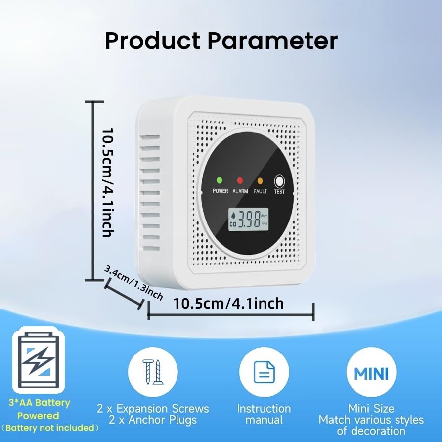 2-in-1 Smoke Detector and Carbon Monoxide Detectors, Battery Powered, CO&Smoke Alarm with Sensitive Sensor, Digital LCD Display, LED Signal Lights, Portable CO and Smoke Monitor Alarm