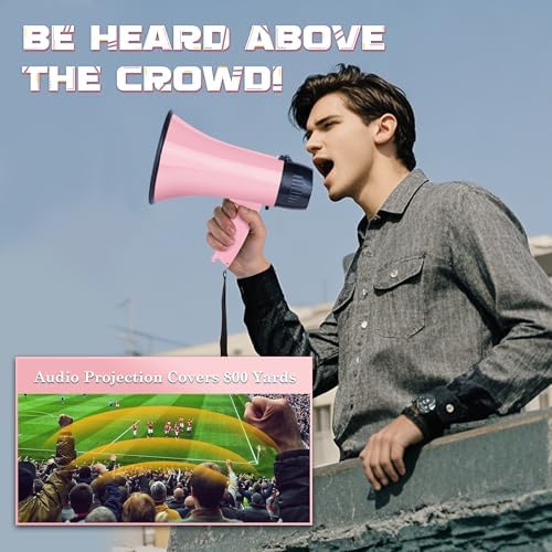 MyMealivos Portable Megaphone Bullhorn 20 Watt Power Megaphone Speaker Voice and Siren/Alarm Modes with Volume Control and Strap (Pink)