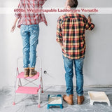 BONTEC 2-Step Ladder, Folding Step Stool, 600lbs Max Load Capacity, Sturdy Steel, Non-Slip Pedals, Lightweight, Portable Steel Ladder with Convenient Handrail, Safety Design for Home & Work, Pink