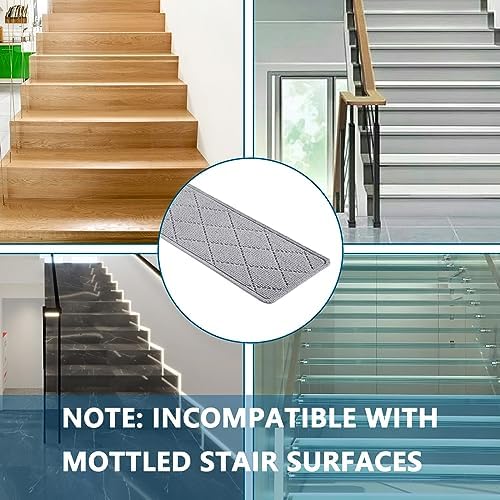 Stair Treads for Wooden Steps Indoor, KOOTETA 15 Pack 8" X 30" Non Slip Carpet Stair Treads with Reusable Adhesive for Kids Elders and Dogs, Surface Polyester TPR Backing Stair Rugs, Grey
