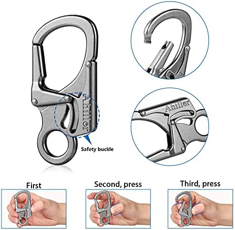 Ahiller Carabiner Clip, Double Anti-Misopening Locking Design, 3" Zinc Alloy Heavy Keychain for Outdoor Camping Hiking, Key Ring Clip