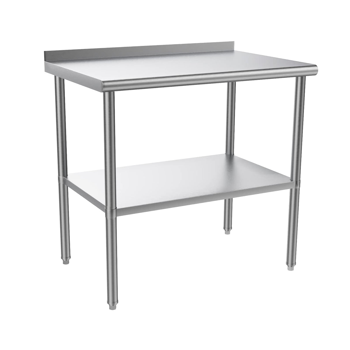 ROVSUN 36'' x 24'' Stainless Steel Table for Prep & Work,Commercial Worktables & Workstations, NSF Heavy Duty Metal Table with Adjustable UnderShelf & Backsplash for Kitchen, Restaurant,Home,Hotel